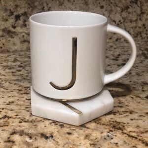 Williams Sonoma White Ceramic Mug with Gold 'J' Monogram